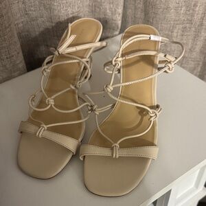 Women’s Ann Taylor Ankle Wrap Cream Strappy Sandals, Sz 10